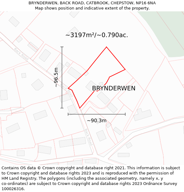 BRYNDERWEN, BACK ROAD, CATBROOK, CHEPSTOW, NP16 6NA: Plot and title map