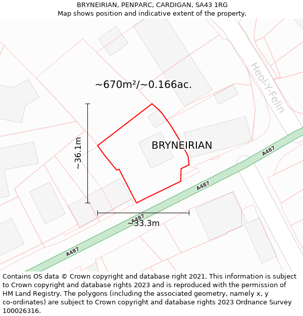 BRYNEIRIAN, PENPARC, CARDIGAN, SA43 1RG: Plot and title map