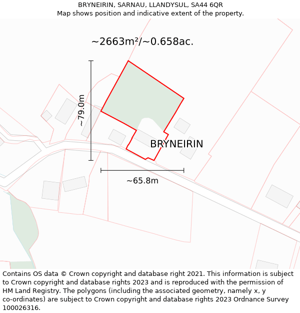 BRYNEIRIN, SARNAU, LLANDYSUL, SA44 6QR: Plot and title map