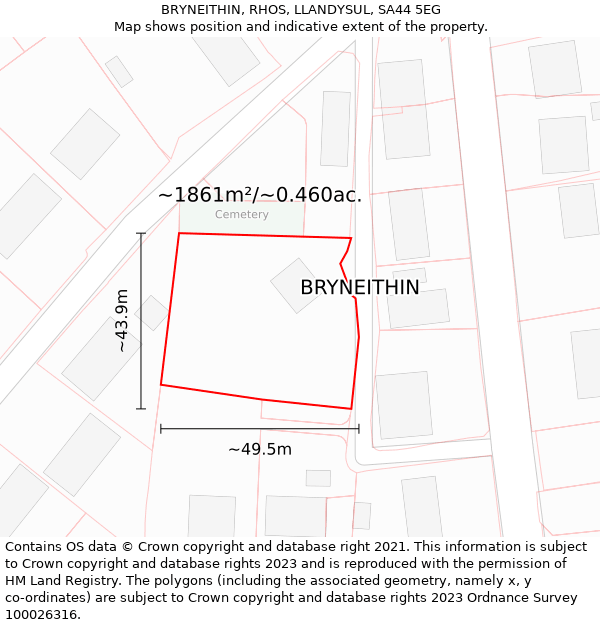 BRYNEITHIN, RHOS, LLANDYSUL, SA44 5EG: Plot and title map