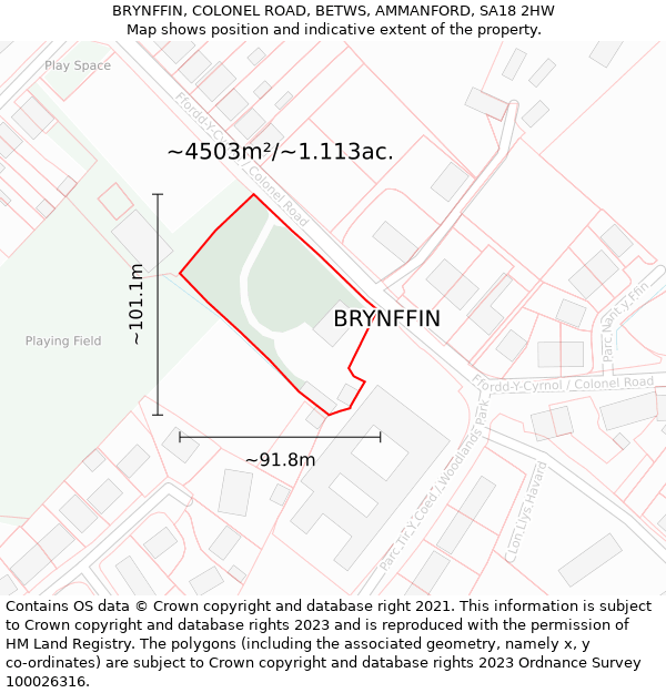 BRYNFFIN, COLONEL ROAD, BETWS, AMMANFORD, SA18 2HW: Plot and title map