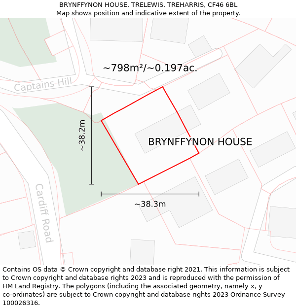 BRYNFFYNON HOUSE, TRELEWIS, TREHARRIS, CF46 6BL: Plot and title map
