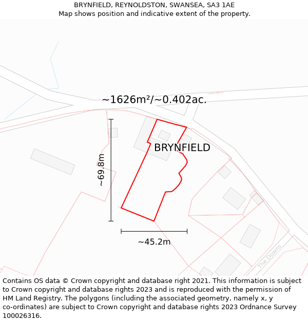 BRYNFIELD, REYNOLDSTON, SWANSEA, SA3 1AE: Plot and title map