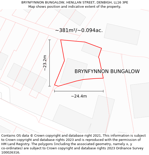 BRYNFYNNON BUNGALOW, HENLLAN STREET, DENBIGH, LL16 3PE: Plot and title map