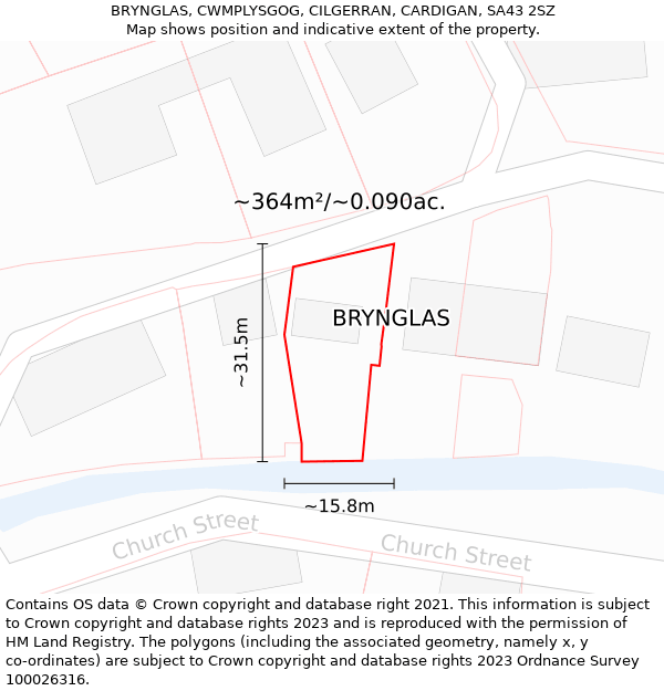 BRYNGLAS, CWMPLYSGOG, CILGERRAN, CARDIGAN, SA43 2SZ: Plot and title map