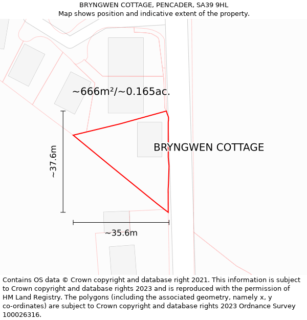 BRYNGWEN COTTAGE, PENCADER, SA39 9HL: Plot and title map