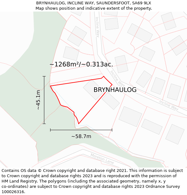 BRYNHAULOG, INCLINE WAY, SAUNDERSFOOT, SA69 9LX: Plot and title map