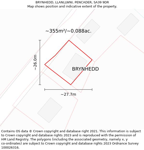 BRYNHEDD, LLANLLWNI, PENCADER, SA39 9DR: Plot and title map