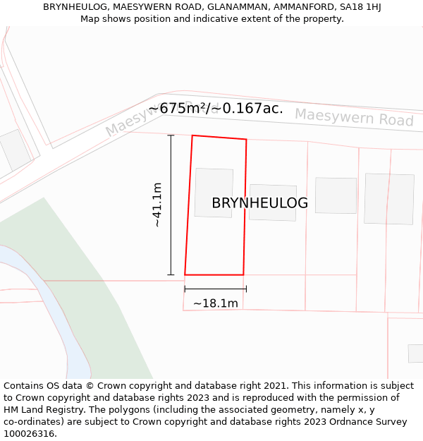 BRYNHEULOG, MAESYWERN ROAD, GLANAMMAN, AMMANFORD, SA18 1HJ: Plot and title map