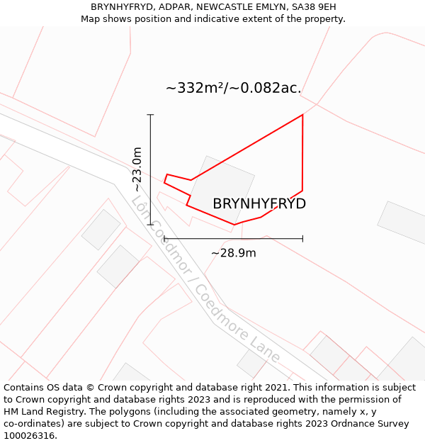 BRYNHYFRYD, ADPAR, NEWCASTLE EMLYN, SA38 9EH: Plot and title map