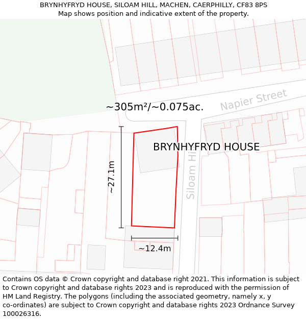 BRYNHYFRYD HOUSE, SILOAM HILL, MACHEN, CAERPHILLY, CF83 8PS: Plot and title map