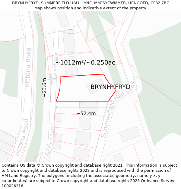 BRYNHYFRYD, SUMMERFIELD HALL LANE, MAESYCWMMER, HENGOED, CF82 7RG: Plot and title map