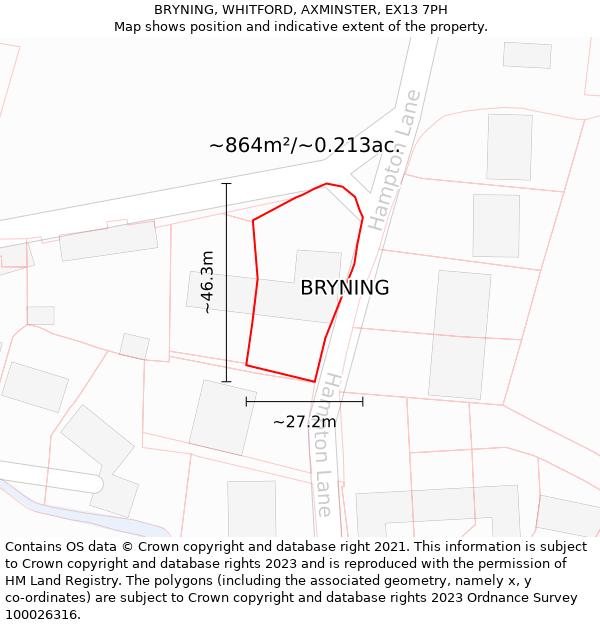 BRYNING, WHITFORD, AXMINSTER, EX13 7PH: Plot and title map