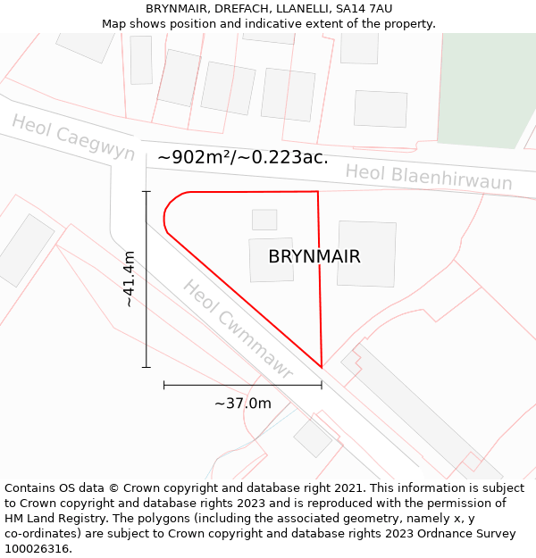 BRYNMAIR, DREFACH, LLANELLI, SA14 7AU: Plot and title map