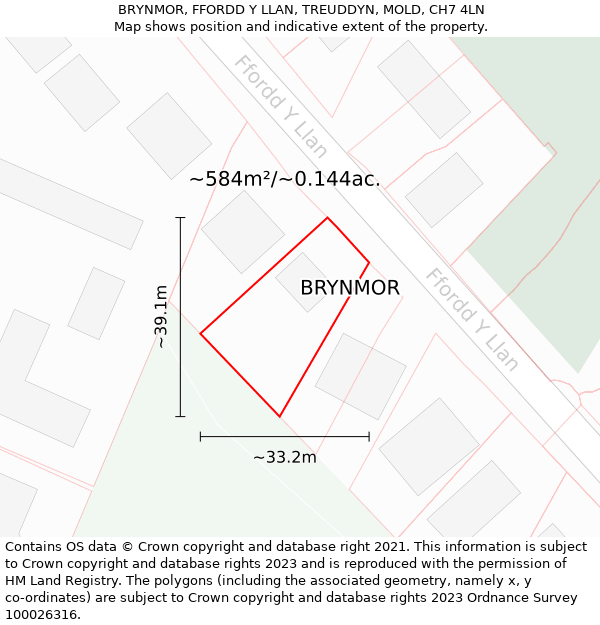 BRYNMOR, FFORDD Y LLAN, TREUDDYN, MOLD, CH7 4LN: Plot and title map