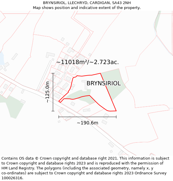 BRYNSIRIOL, LLECHRYD, CARDIGAN, SA43 2NH: Plot and title map