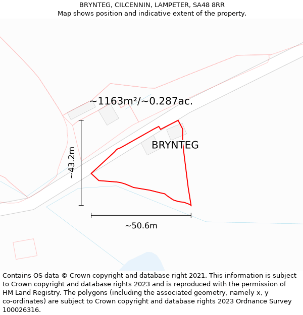 BRYNTEG, CILCENNIN, LAMPETER, SA48 8RR: Plot and title map