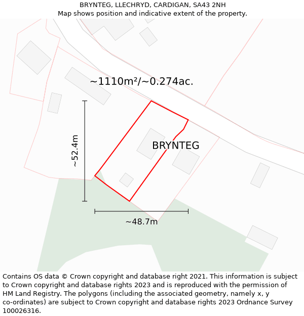 BRYNTEG, LLECHRYD, CARDIGAN, SA43 2NH: Plot and title map