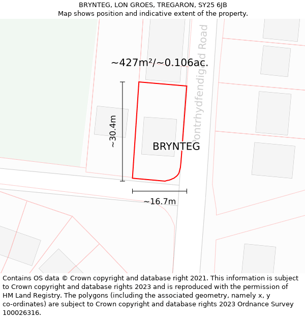 BRYNTEG, LON GROES, TREGARON, SY25 6JB: Plot and title map
