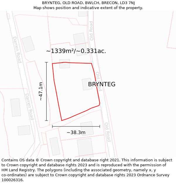 BRYNTEG, OLD ROAD, BWLCH, BRECON, LD3 7NJ: Plot and title map