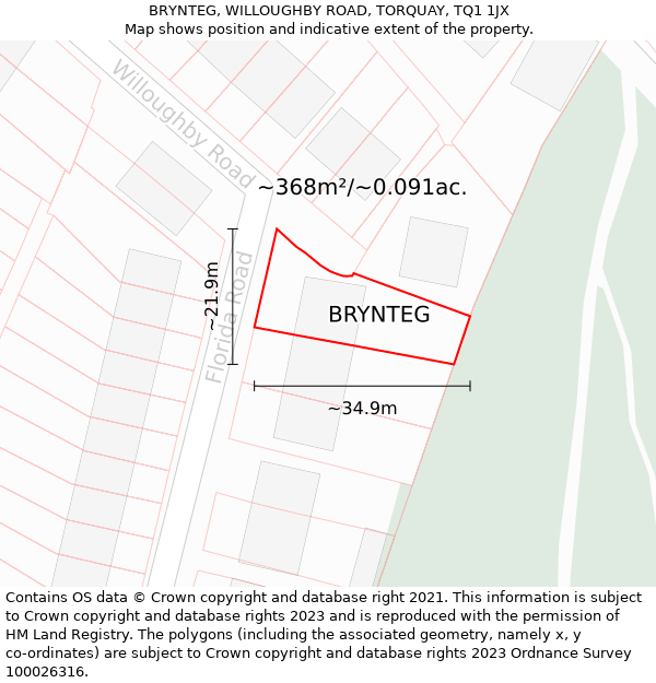 BRYNTEG, WILLOUGHBY ROAD, TORQUAY, TQ1 1JX: Plot and title map