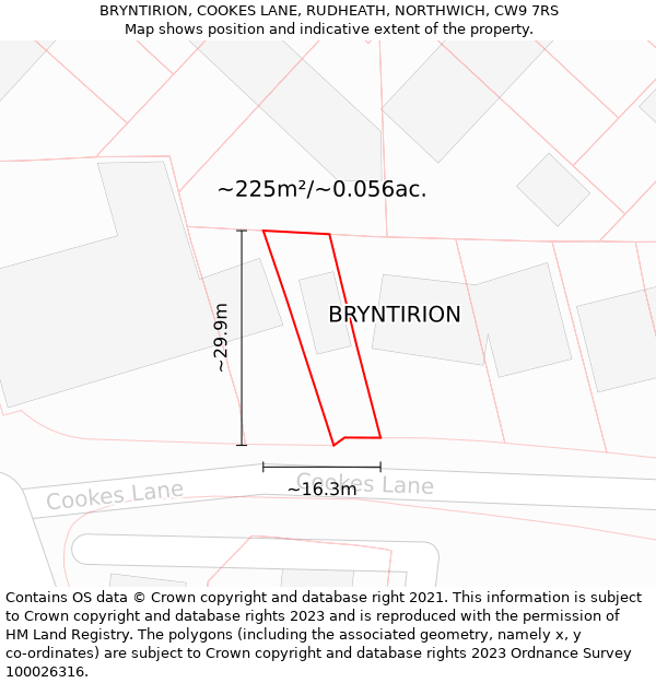 BRYNTIRION, COOKES LANE, RUDHEATH, NORTHWICH, CW9 7RS: Plot and title map