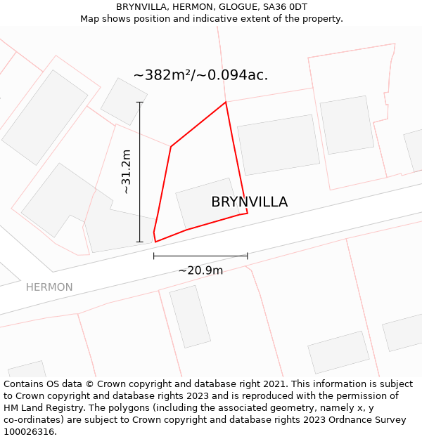 BRYNVILLA, HERMON, GLOGUE, SA36 0DT: Plot and title map