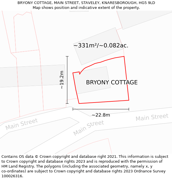 BRYONY COTTAGE, MAIN STREET, STAVELEY, KNARESBOROUGH, HG5 9LD: Plot and title map