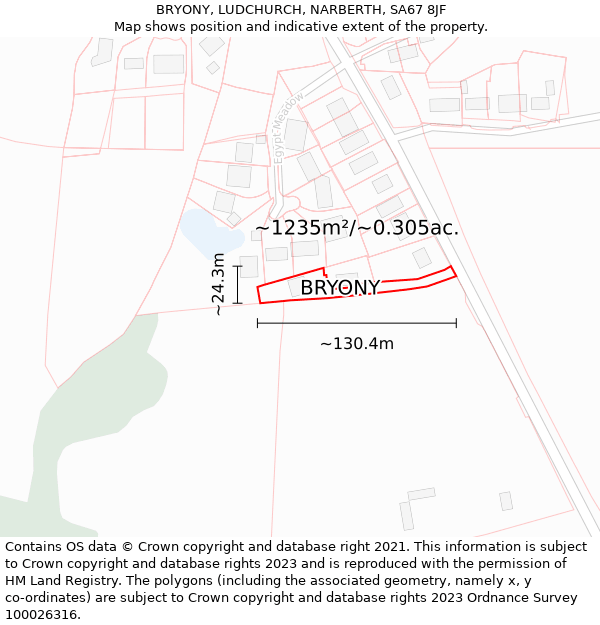 BRYONY, LUDCHURCH, NARBERTH, SA67 8JF: Plot and title map