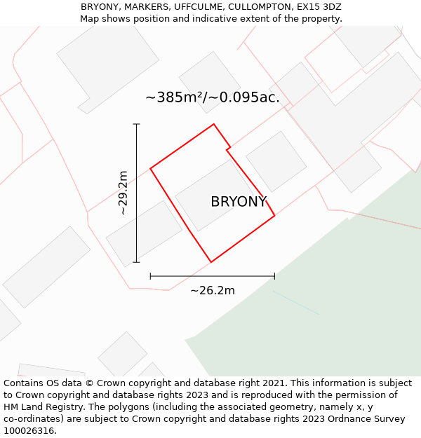 BRYONY, MARKERS, UFFCULME, CULLOMPTON, EX15 3DZ: Plot and title map