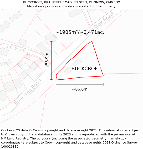 BUCKCROFT, BRAINTREE ROAD, FELSTED, DUNMOW, CM6 3DX: Plot and title map