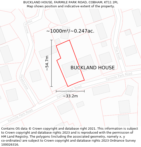 BUCKLAND HOUSE, FAIRMILE PARK ROAD, COBHAM, KT11 2PL: Plot and title map