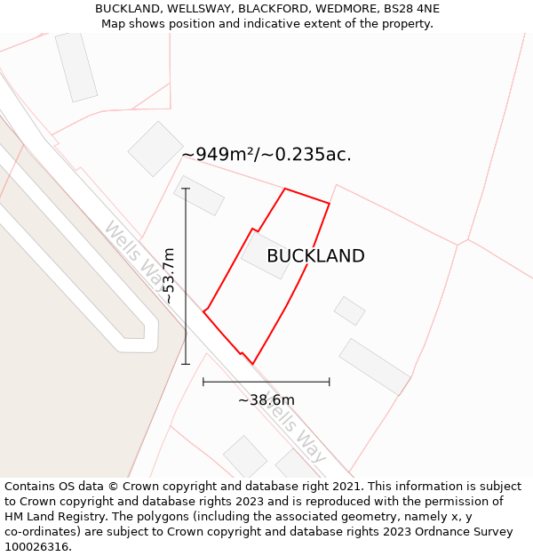 BUCKLAND, WELLSWAY, BLACKFORD, WEDMORE, BS28 4NE: Plot and title map