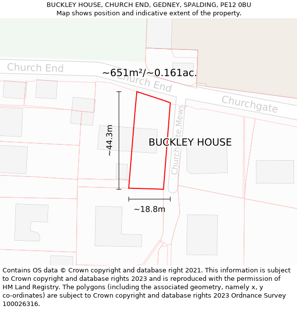 BUCKLEY HOUSE, CHURCH END, GEDNEY, SPALDING, PE12 0BU: Plot and title map