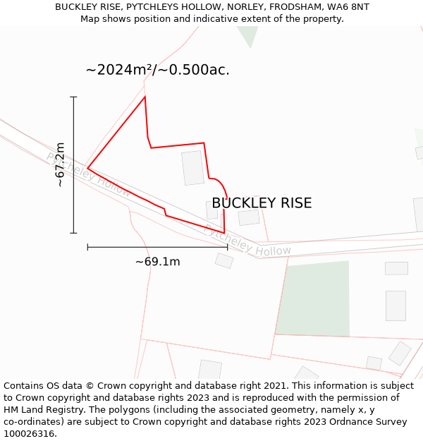 BUCKLEY RISE, PYTCHLEYS HOLLOW, NORLEY, FRODSHAM, WA6 8NT: Plot and title map