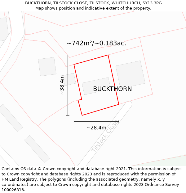 BUCKTHORN, TILSTOCK CLOSE, TILSTOCK, WHITCHURCH, SY13 3PG: Plot and title map