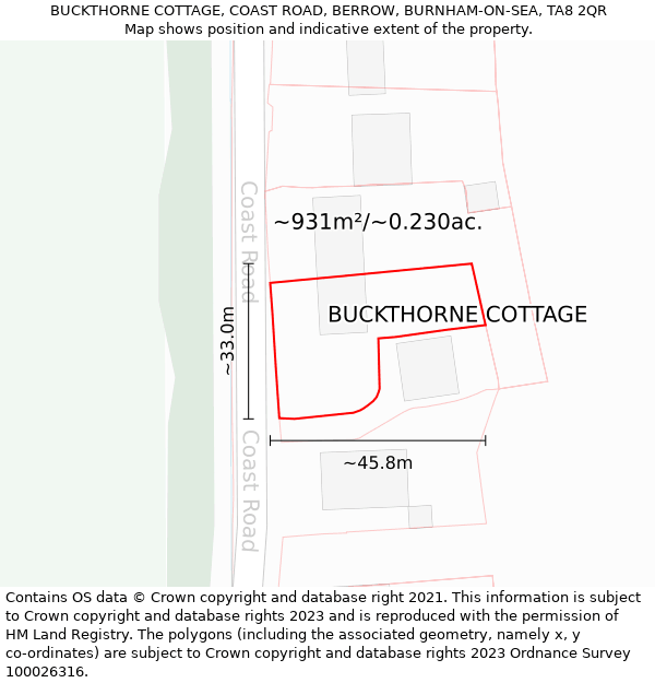 BUCKTHORNE COTTAGE, COAST ROAD, BERROW, BURNHAM-ON-SEA, TA8 2QR: Plot and title map