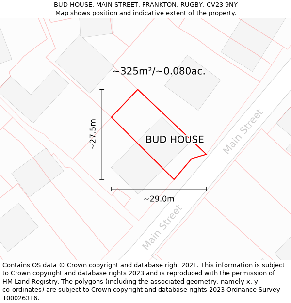 BUD HOUSE, MAIN STREET, FRANKTON, RUGBY, CV23 9NY: Plot and title map