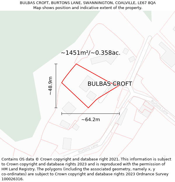 BULBAS CROFT, BURTONS LANE, SWANNINGTON, COALVILLE, LE67 8QA: Plot and title map