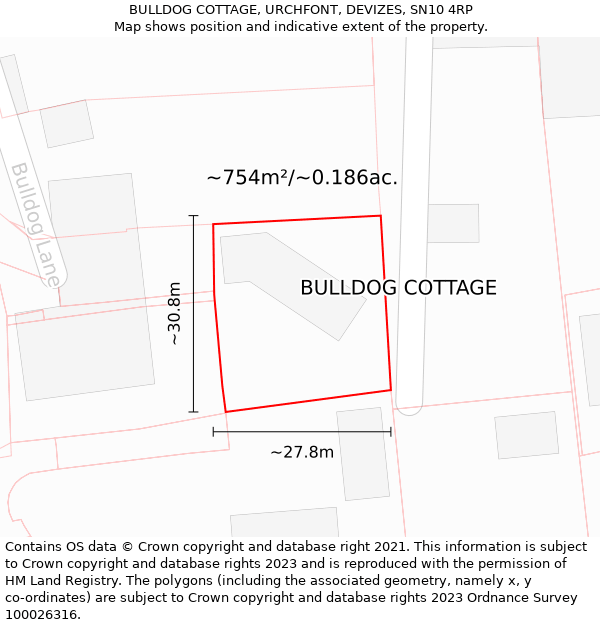 BULLDOG COTTAGE, URCHFONT, DEVIZES, SN10 4RP: Plot and title map