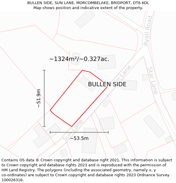 BULLEN SIDE, SUN LANE, MORCOMBELAKE, BRIDPORT, DT6 6DL: Plot and title map