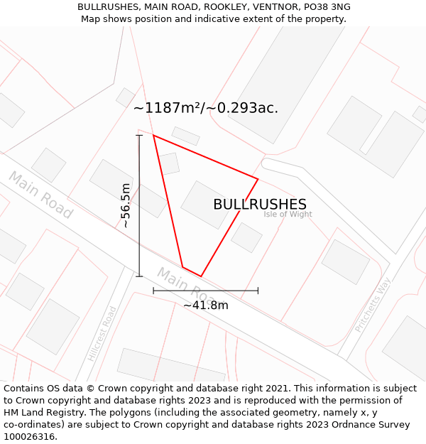 BULLRUSHES, MAIN ROAD, ROOKLEY, VENTNOR, PO38 3NG: Plot and title map