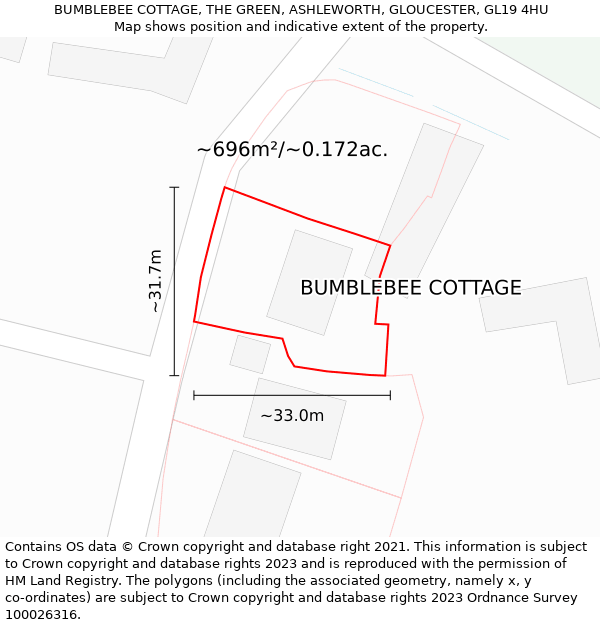 BUMBLEBEE COTTAGE, THE GREEN, ASHLEWORTH, GLOUCESTER, GL19 4HU: Plot and title map