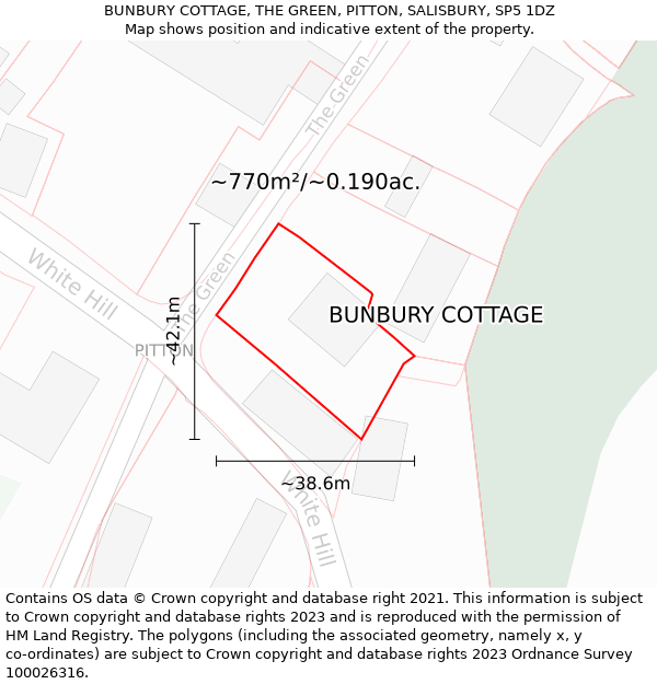 BUNBURY COTTAGE, THE GREEN, PITTON, SALISBURY, SP5 1DZ: Plot and title map