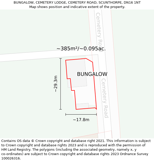 BUNGALOW, CEMETERY LODGE, CEMETERY ROAD, SCUNTHORPE, DN16 1NT: Plot and title map