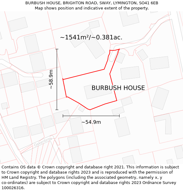 BURBUSH HOUSE, BRIGHTON ROAD, SWAY, LYMINGTON, SO41 6EB: Plot and title map