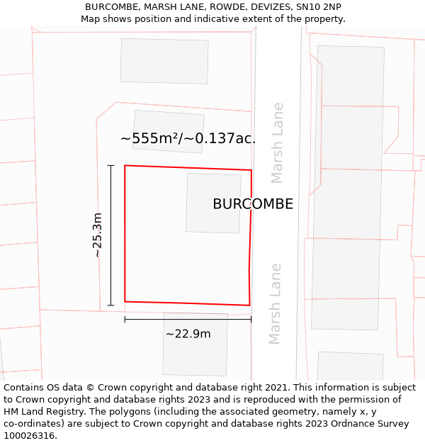 BURCOMBE, MARSH LANE, ROWDE, DEVIZES, SN10 2NP: Plot and title map