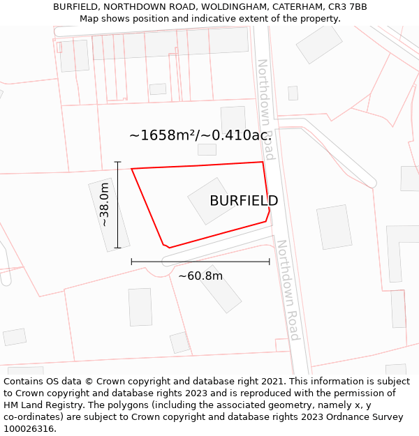 BURFIELD, NORTHDOWN ROAD, WOLDINGHAM, CATERHAM, CR3 7BB: Plot and title map