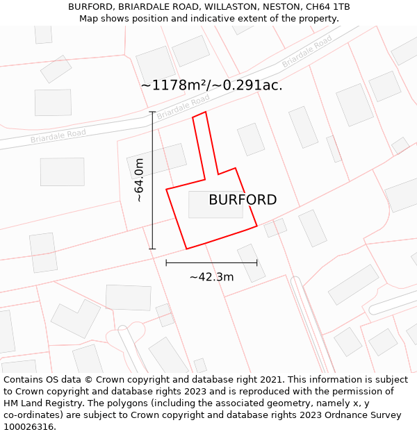 BURFORD, BRIARDALE ROAD, WILLASTON, NESTON, CH64 1TB: Plot and title map