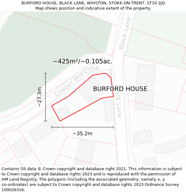 BURFORD HOUSE, BLACK LANE, WHISTON, STOKE-ON-TRENT, ST10 2JQ: Plot and title map